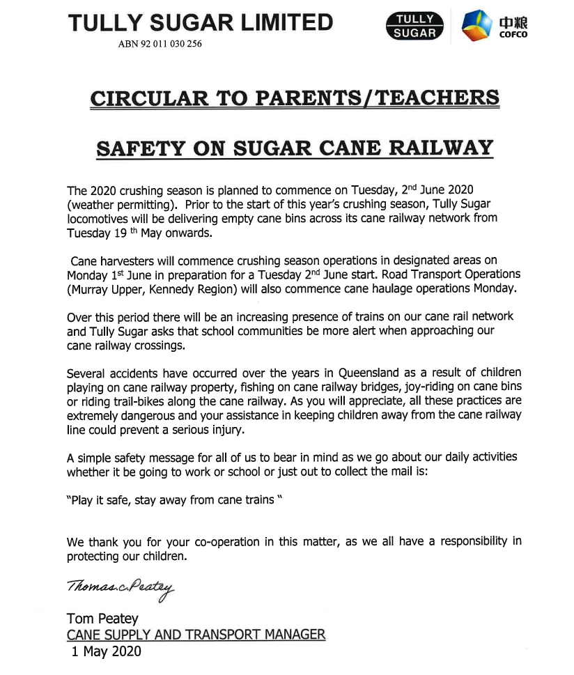 Safety on the Sugar Cane Railway